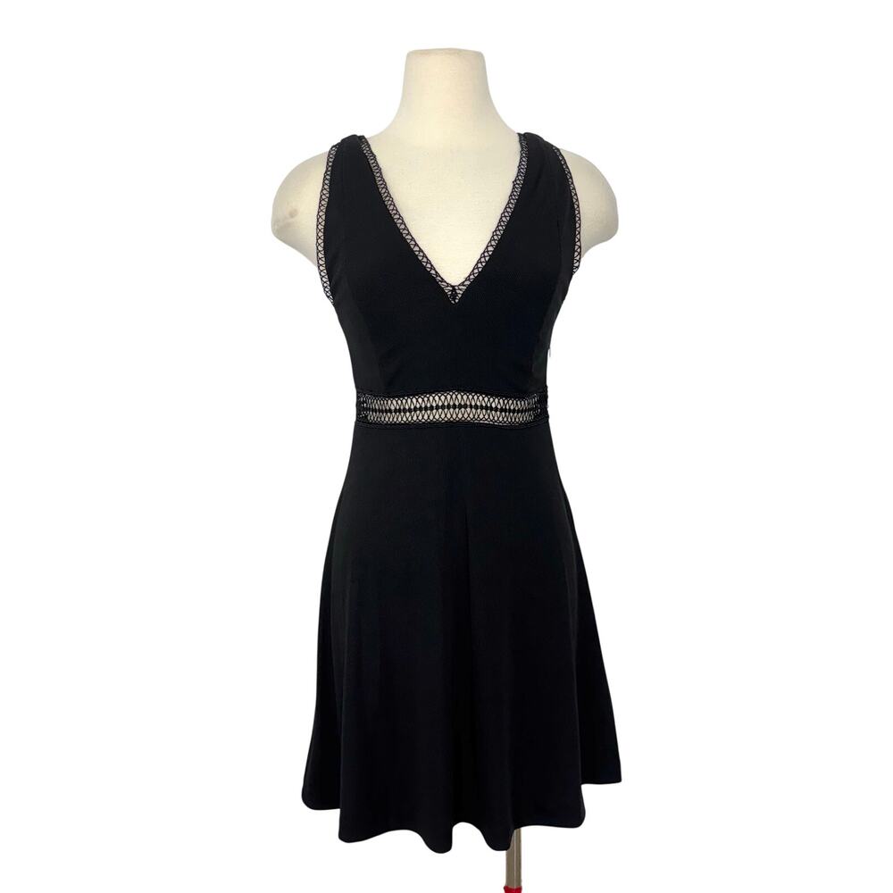 Free People King Of My Heart Embroidery A-Line Mini Dress Sleeveless Black 0
